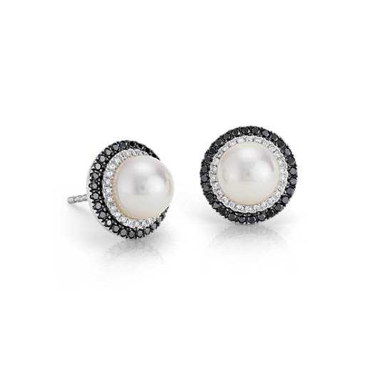 Freshwater Cultured Pearl and Diamond Stud Earrings in 14k White Gold (7mm)  | Blue Nile