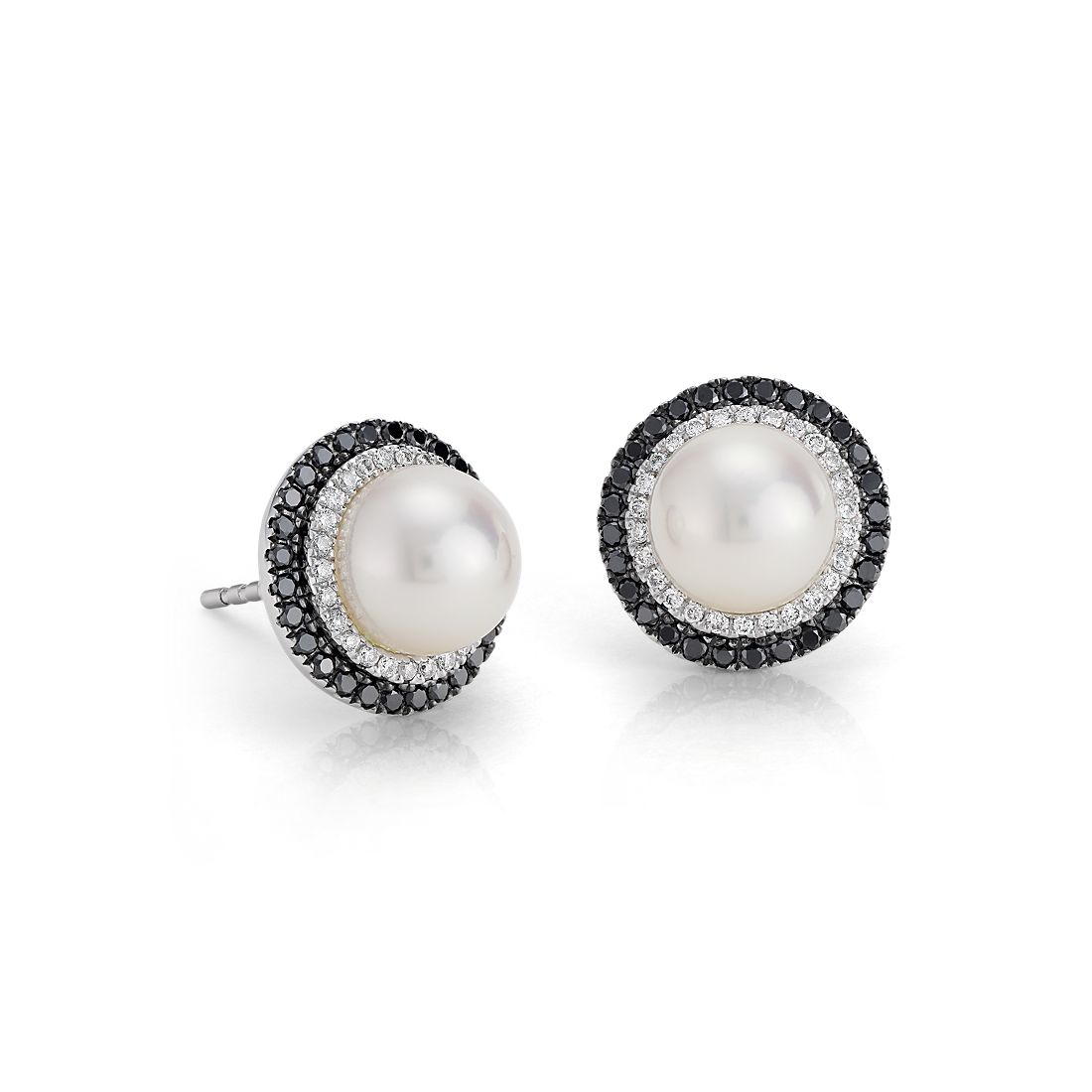 Freshwater Cultured Pearl and Diamond Stud Earrings in 14k White Gold (7mm)