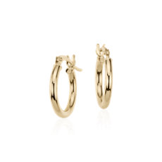 14k 黃金小圈形耳環(2 x 15 毫米)