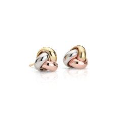 Boucles d’oreilles nœud d’amour en or tricolore 14 carats