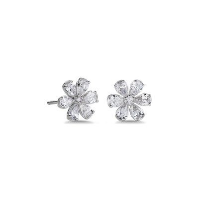 14k White Gold Diamond 3 Petal Flower Studs – Laura Pearce Ltd.