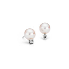 Premier Akoya Cultured Pearl and Diamond Stud Earrings in 18k White Gold (7.0-7.5mm)