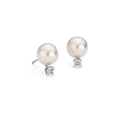 Classic Akoya Cultured Pearl and Diamond Stud Earrings in 18k White Gold (8.0-8.5mm)
