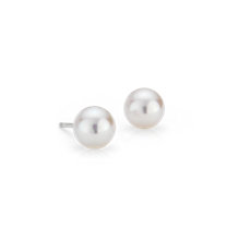 Boucles d’oreilles de perles de culture d’Akoya de la plus haute qualité en or blanc 18 carats(7,0-7,5 mm)