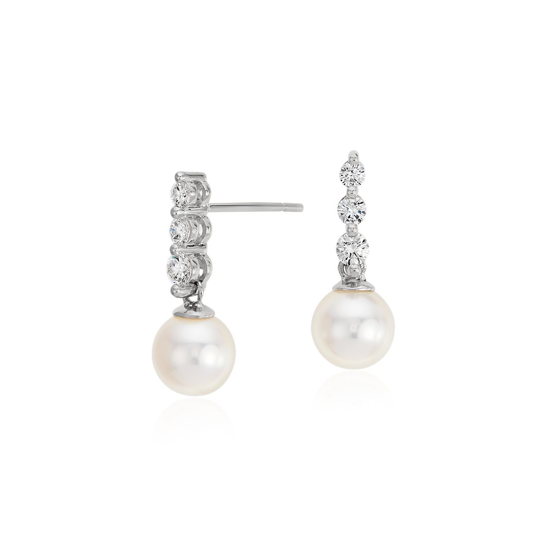Antique Vintage White Round Akoya Pearl Dangle Earrings 14K White Gold Plated 