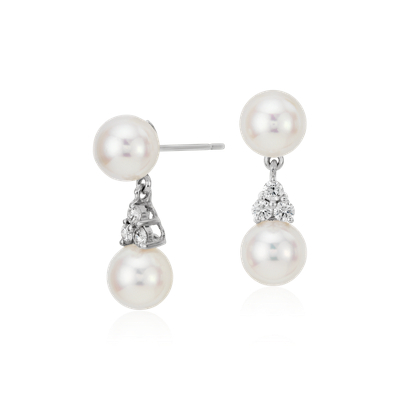 Premier Akoya Cultured Pearl and Diamond Earrings in 18k White Gold ...