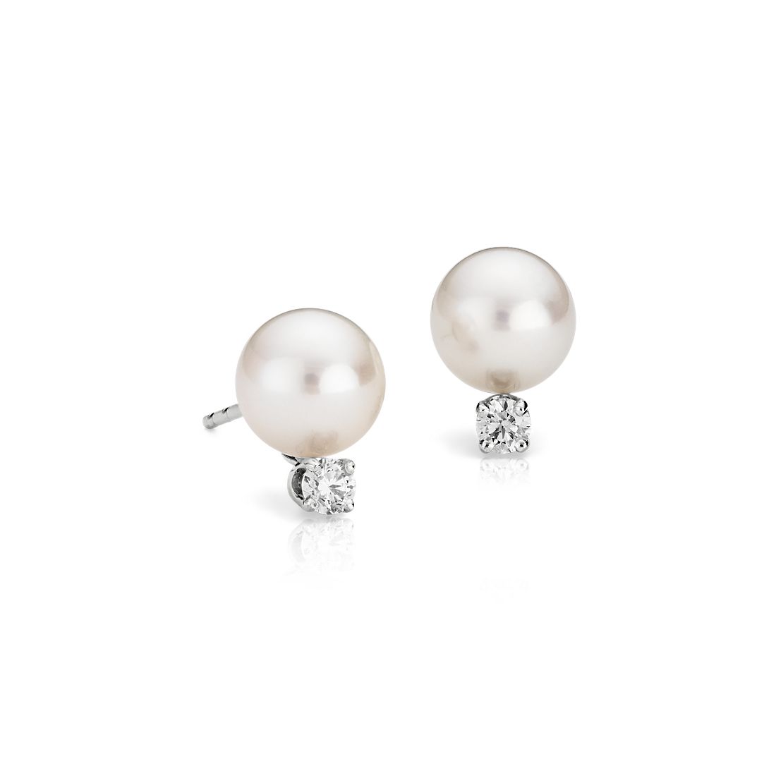 Brand New 14 Karat White Gold 10mm Cultured Pearl & .20ctw Diamond Stud Earrings 