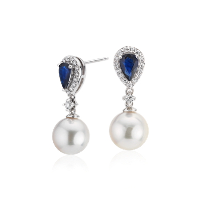 Sapphire and diamond earrings in 14k white gold