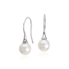 Akoya Cultured Pearl Drop Earrings in 18k White Gold (7mm)