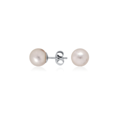 Classic Akoya Cultured Pearl Earrings in 18k White Gold (8.0-8.5mm ...
