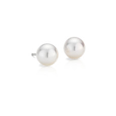 Puces d’oreilles de perles de culture d’Akoya classiques en or blanc 18 carats(8,0-8,5 mm)