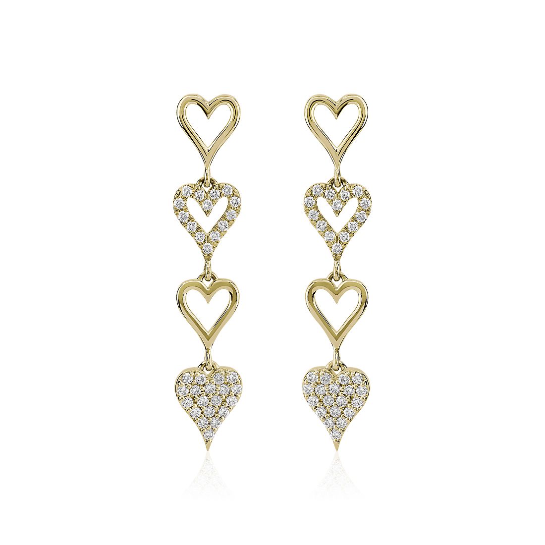 Alternating Diamond Heart Link Drop Earrings in 14k Yellow Gold (0.38 ct. tw.)