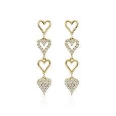 Alternating Diamond Heart Link Drop Earrings in 14k Yellow Gold (3/8 ct. tw.)