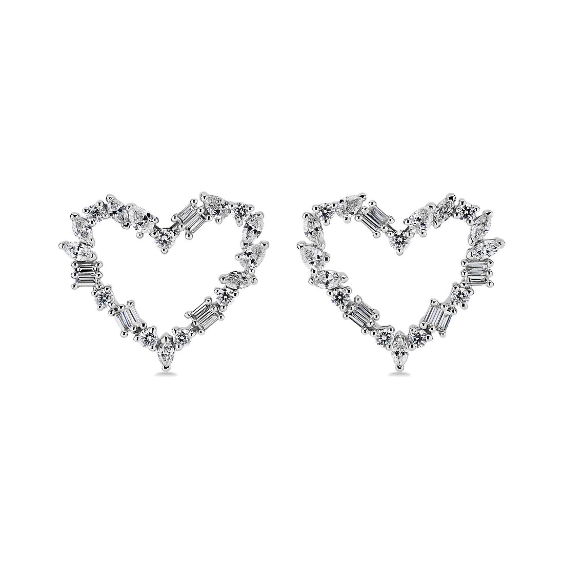 Alternating Shape Diamond Heart Earrings in 14k White Gold (0.29 ct. tw.)