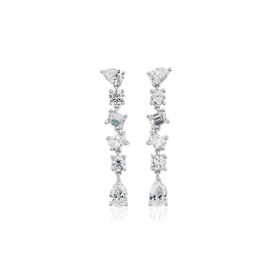 Alternating Shaped Diamond Drop Earrings in 18k White Gold (2 1/2 ct ...