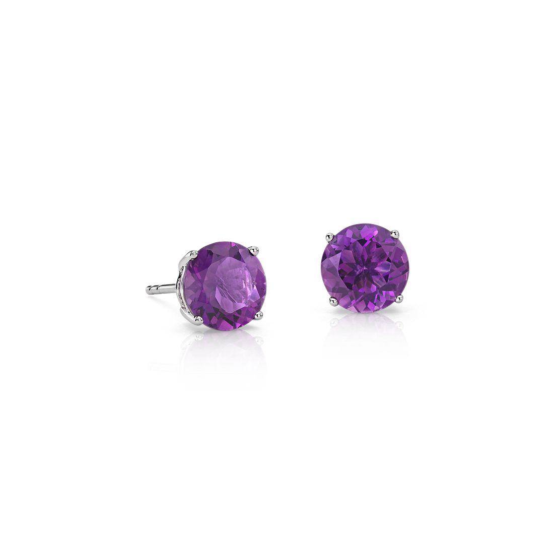 14K White Gold 7MM Round Amethyst and Diamond Earrings