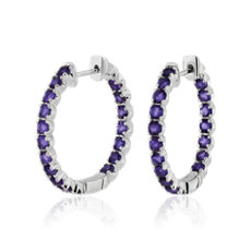 新款 925 纯银紫水晶圈环形耳环（2.5 毫米）