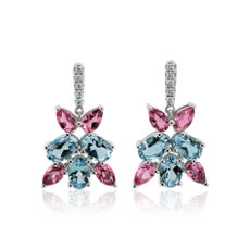 NEW Aquamarine and Pink Tourmaline Drop Earrings with Diamond Details in 18k White Gold
