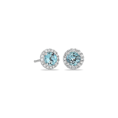 Aquamarine and Micropavé Diamond Stud Earrings in 18k White Gold (5mm) - how to make your mom feel special on Mother's Day
