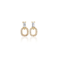 NEW Baguette and Oval Diamond Drop Earrings in 14k Yellow Gold (0.33 ct.tw.)