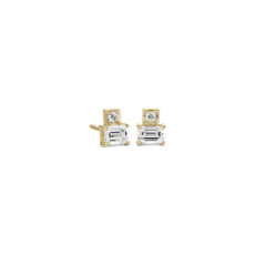 Baguette and Round Diamond Stud Earrings in 14k Yellow Gold (5/8 ct. tw.)