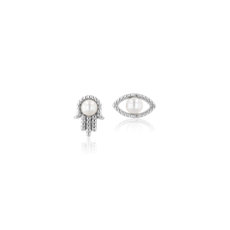 925 純銀串珠淡水養珠不成對釘款耳環（3-4 毫米）
