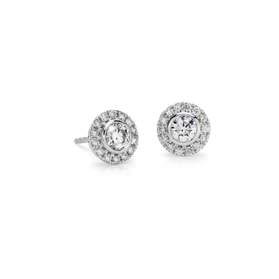 Bezel-Set Halo Diamond Stud Earrings In 14k White Gold (1 | lupon.gov.ph