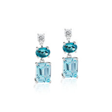 Blue Topaz and White Sapphire Mixed Shape Drop Earrings in Sterling Silver