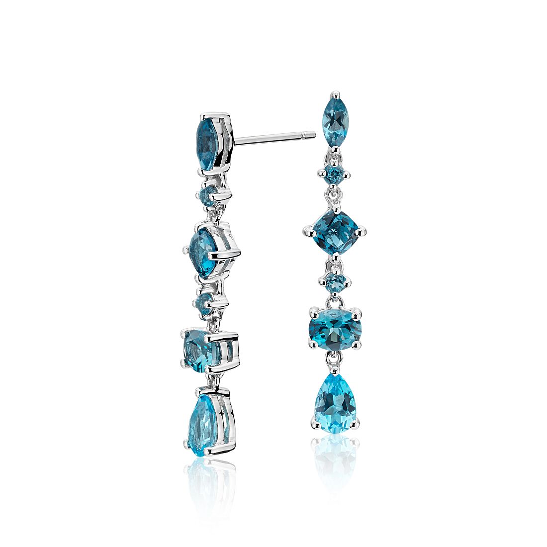 Sterling Silver Tanzanite And Blue Topaz Tonal Cluster Earrings 