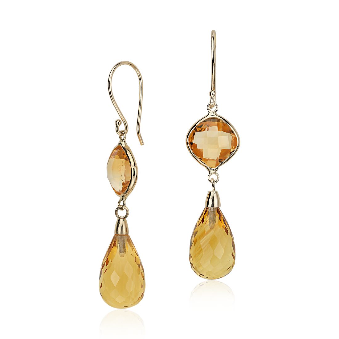 Round CITRINE Gemstones 14ct Rolled Gold Drop Earrings 