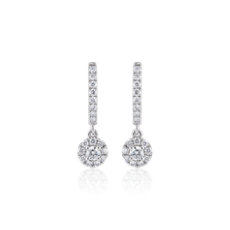 NEW Classic Halo Drop Earrings in 14k White Gold (0.46 ct. tw.)