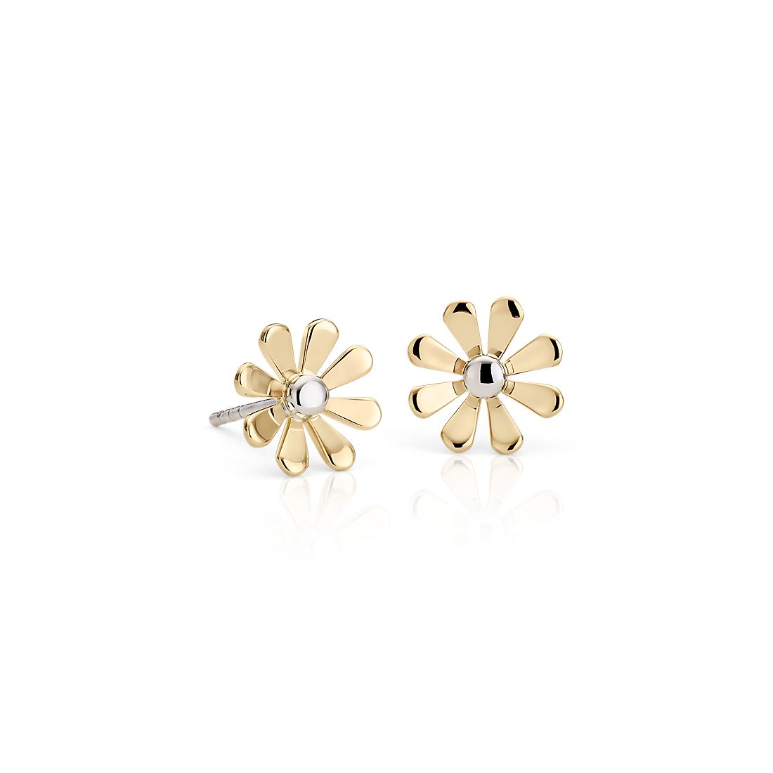 Daisy Stud Earrings in 14k Yellow and White Gold