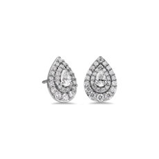 NUEVO. Aretes de diamantes con halo en forma de pera doble Crescendo, en oro blanco de 14 k (0,84 ct total)