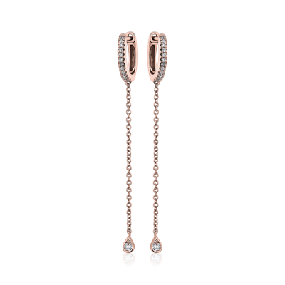 Aretes colgantes de diamantes pequeños en oro rosado de 14 k (1/10 tw.) | Blue