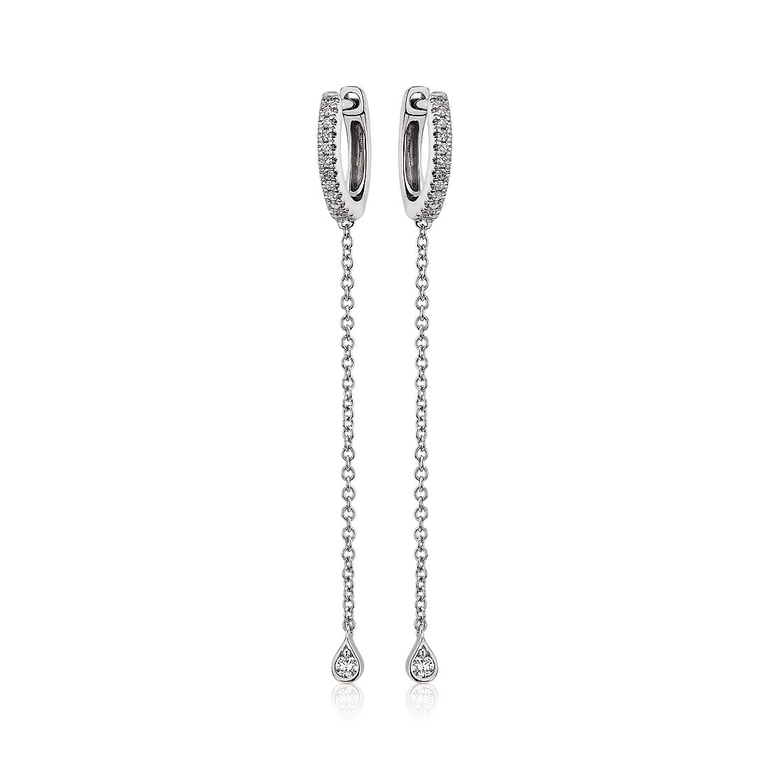 Diamond Drop Huggie Hoop Earrings in 14k White Gold (0.09 ct. tw.)