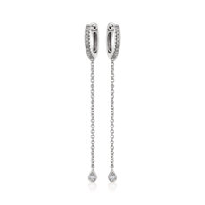NEW Diamond Drop Huggie Hoop Earrings in 14k White Gold (0.09 ct. tw.)