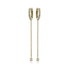 NEW  Diamond Drop Huggie Hoop Earrings in 14k Yellow Gold (1/10 ct. tw.)