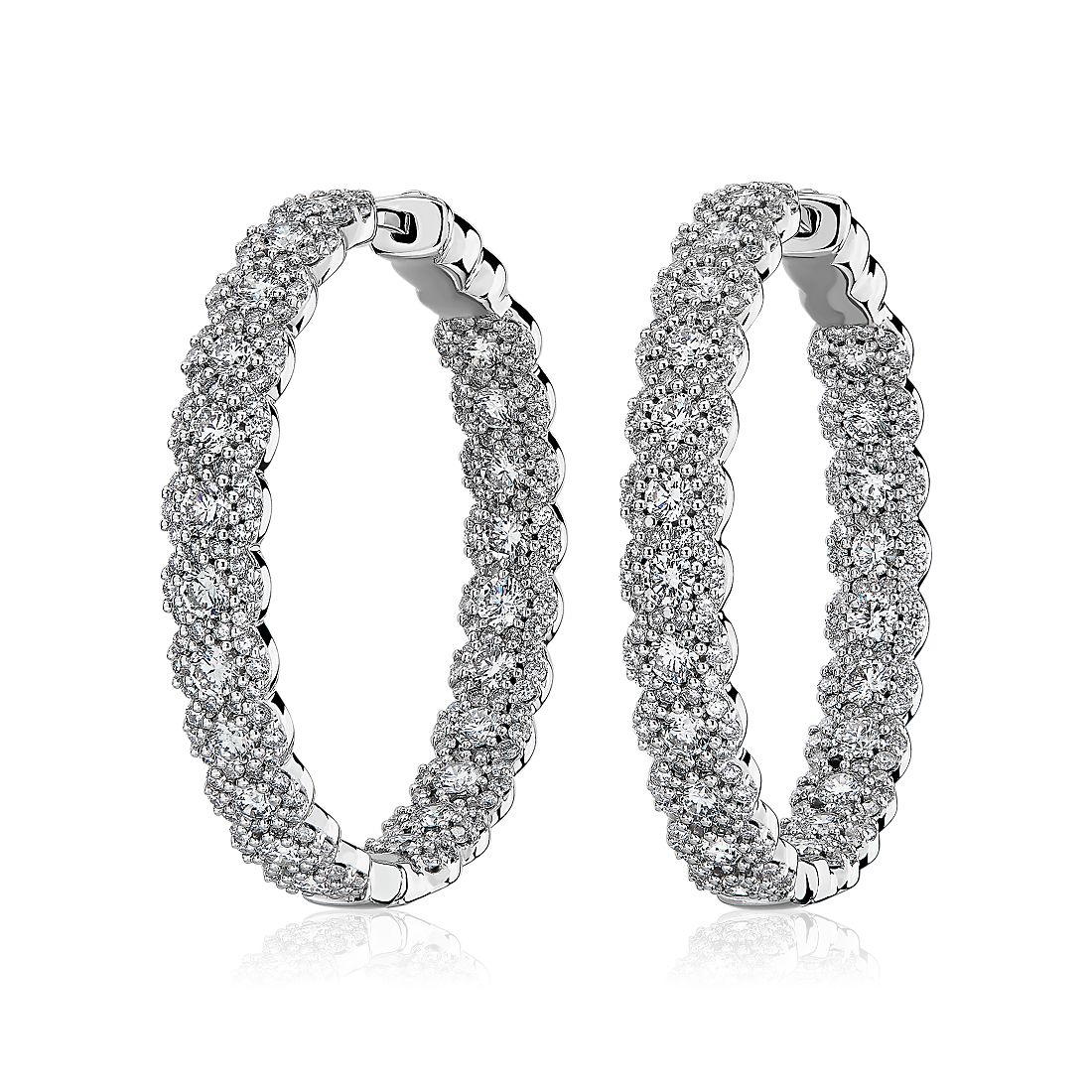 Diamond Halo Hoop Earrings in 14k White Gold (4 ct. tw.)