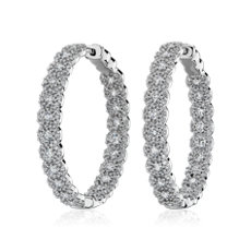 Diamond Halo Hoop Earrings in 14k White Gold (3.97 ct. tw.)