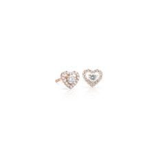 Petite Diamond Pavé Heart Stud Earrings in 14k Rose Gold (1/5 ct. tw.)