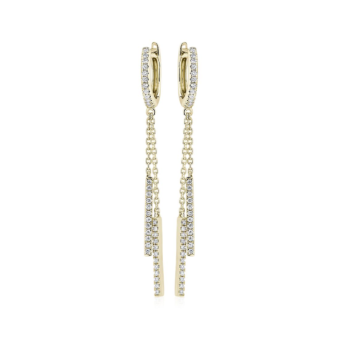 Diamond Hoops w/ Double Diamond Drop Earrings in 14k Yellow Gold (1/6 ct. tw.)