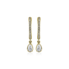 NEW Diamond Huggie Hoop Earrings with Pear Drop in 14k Yellow Gold (1/2 ct. tw.)