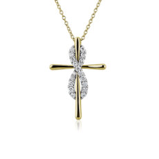 Colgante de cruz y símbolo del infinito con diamantes en oro amarillo de 14 k (1/3 qt. total)