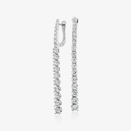 Diamond Line Drop Earrings in 14k White Gold in 1 1/4 ct total weight diamond