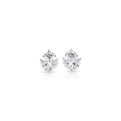 Mixed Shape Diamond Cluster Stud Earrings in 14k White Gold (1 ct. tw ...