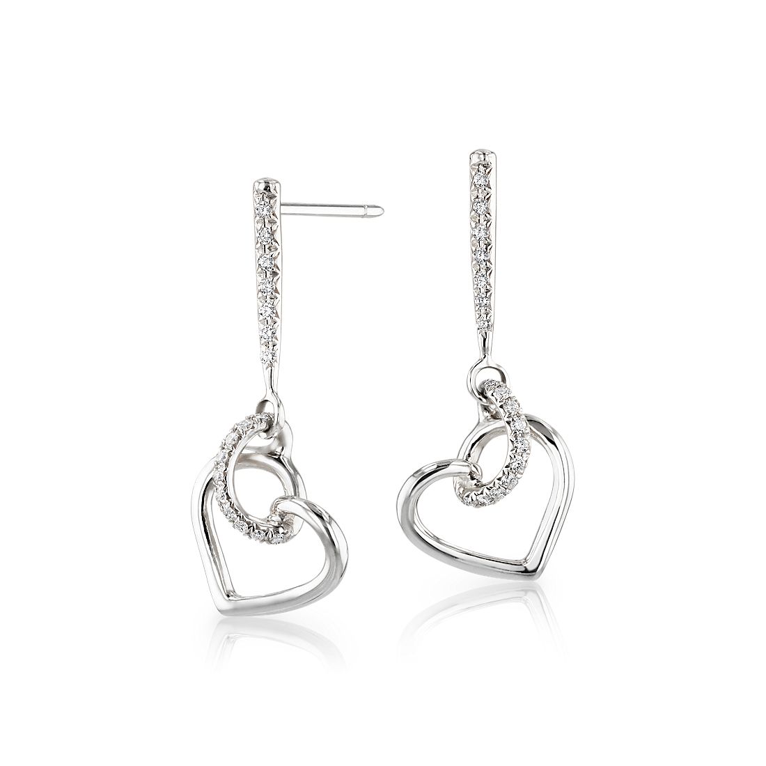Diamond Twist Heart Pavé Drop Earrings in 14k White Gold (1/5 ct. tw.)