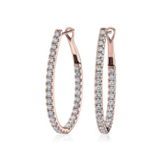 Diamond Oval Shape Hoop Earrings in 14k Rose Gold (2 ct. tw.)