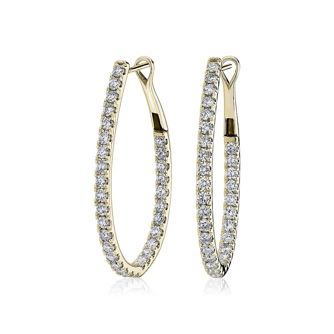 Diamond Oval Shape Hoop Earrings in 14k Yellow Gold (2 ct. tw.) | Blue Nile
