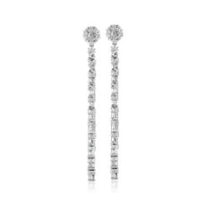 Diamond Round and Baguette Linear Drop Earrings in 14k White Gold (1 ct. tw.)
