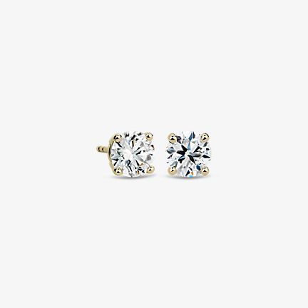 Diamond Stud Earrings in 14k Yellow Gold in 2 ct total weight diamond